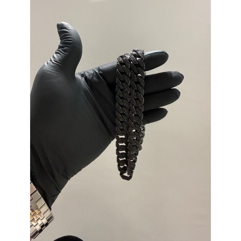 black on black iced out cuban vvscz stones lock box 15mm 22 inch - Picture 6 of 7